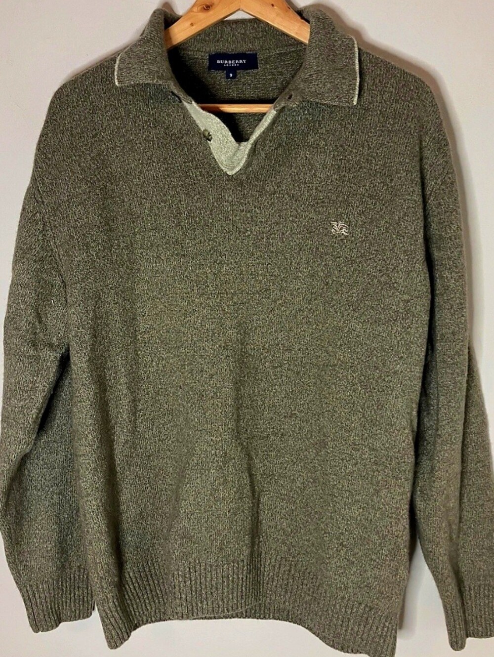 Vintage Burberry 2 Button Sweater 90s Luxury Men Size 9 or XL Green